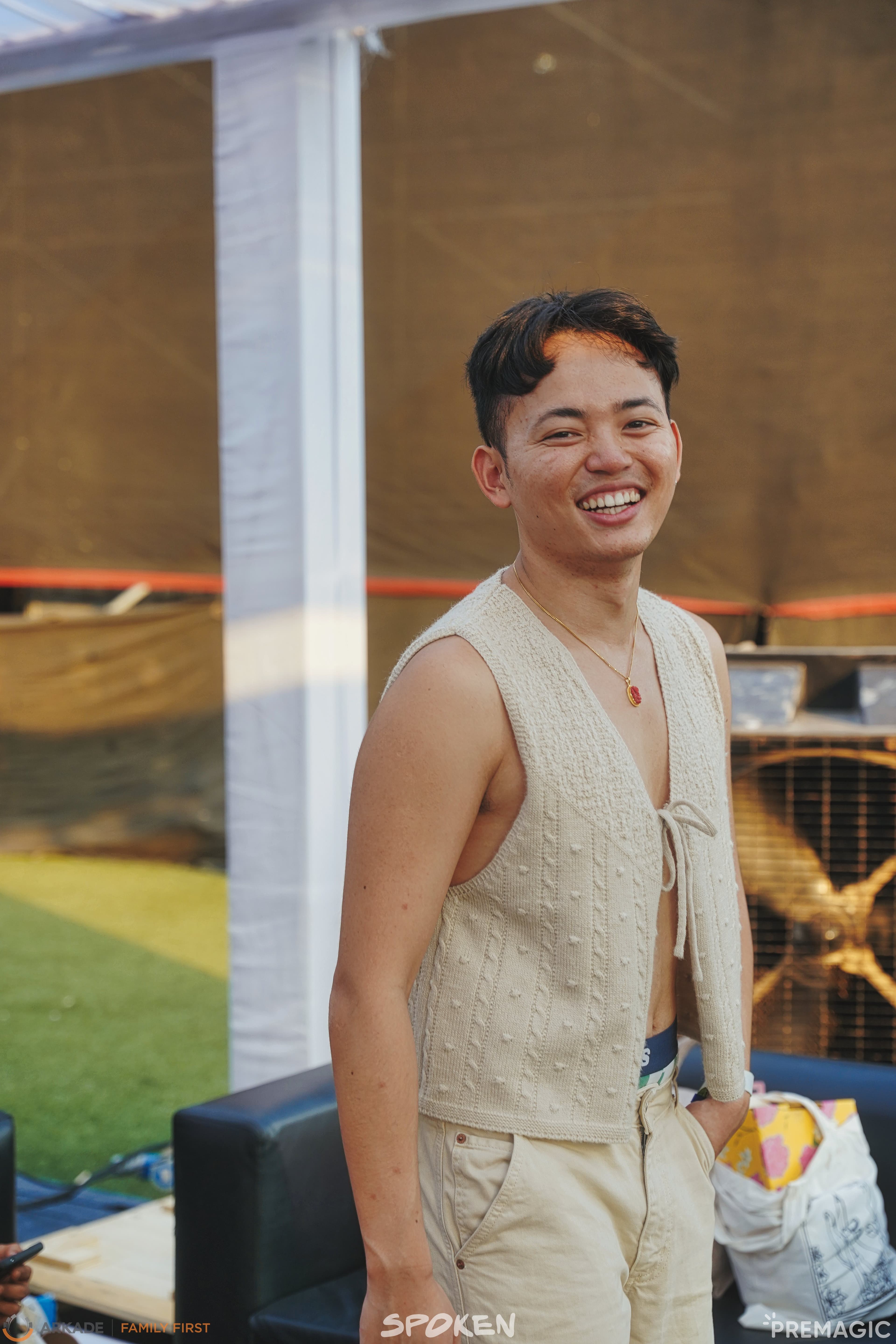Mukahang Limbu backstage at Spoken Fest, relaxed and smiling